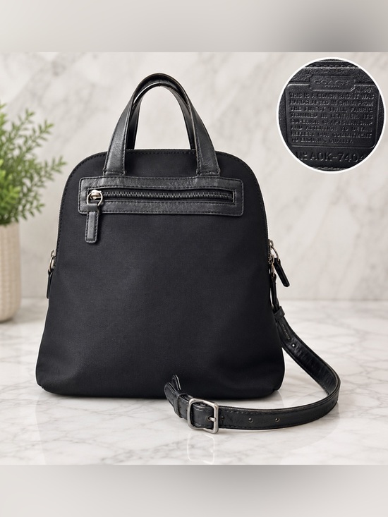 Handbags - Coach Mercer 7404 Black Nylon Leather Trim Backpack Purse One Strap Missing Read